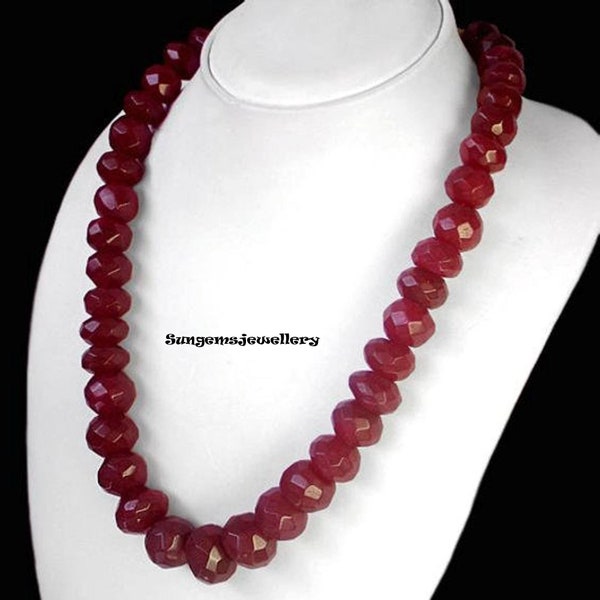 Promo ! Collier de perles rondes rubis rouge, collier de perles rubis rouges à facettes, bijoux en rubis, collier réglable rubis, cadeau pour elle