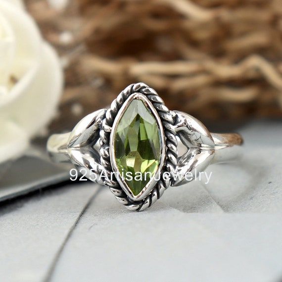 Anello Fatto A Mano In Argento Sterling 925 Con Peridot Verde (Vintage, Crea-Laboratorio) &ndash; Regalo Per Anniversario/Compleanno