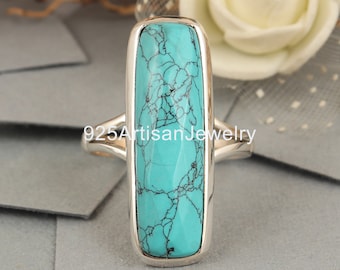 Handmade Sterling Silver Turquoise Ring: Sleek Rectangle Inlay