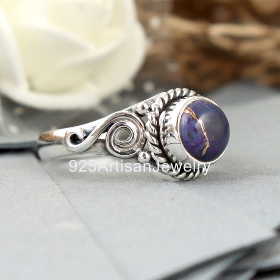 Turquoise Sterling Silver Ring: Round Gemstone, Size 7mm