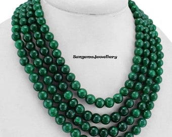 Sale !  Emerald 4 Strand Emerald Round Beads Necklace, Emerald Necklace,Emerald Adjustable Necklace ,Emerald bead Necklace Gift For Her