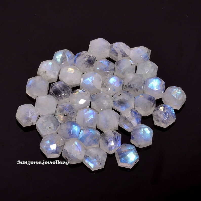 Set Of 10 Pcs Best Quality Blue Fire Rainbow moonstone 100/% Natural Rainbow Moonstone Hexagon Checker Cut Loose Gemstone For Jewelry