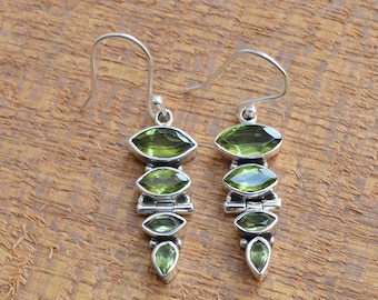 Handmade Peridot Dangle Earrings: 925 Sterling Silver Boho Earrings