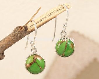 Green Turquoise Earrings, 925 Silver Earring , Copper Turquoise Smooth Stone Bezel Earring, Green Earring Turquoise Earring Daily Earring