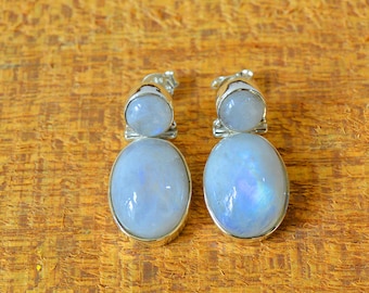 Blue Fire Rainbow Moonstone Earrings,925 Sterling Silver,Moonstone Earrings,Fire Stone Stud Dangle Earrings,Handmade Earrings ,Wedding Gift