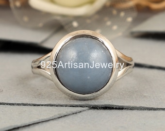 Handmade Sterling Silver Angelite Ring: Ocean Blue Gemstone