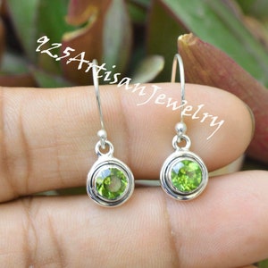 Natural Peridot earring, 925 Sterling Silver Earring, Peridot 6mm Gemstone, Silver Earring, Peridot Earring, Tiny Earrings, Boho Jewelry