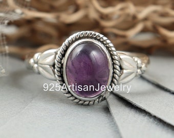 Solid 925 Silver Ring ,Natural Purple Amethyst Ring, Dark Purple Amethyst Ring ,Boho Ring,Leaf Design Ring, Silver Jewelry, oxidized jewelry