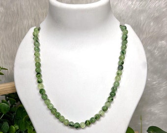 Natural Prehnite Smooth Rondelle Beads / 8mm Prehnite Beaded Necklace /Healing meditation Necklace /Thread With Adjustable Necklace /On Sale