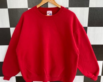 80s Crewneck Raglan Medium Vintage Jerzees Apple wood Sweatshirt Jumper Pullover White Blue Size M