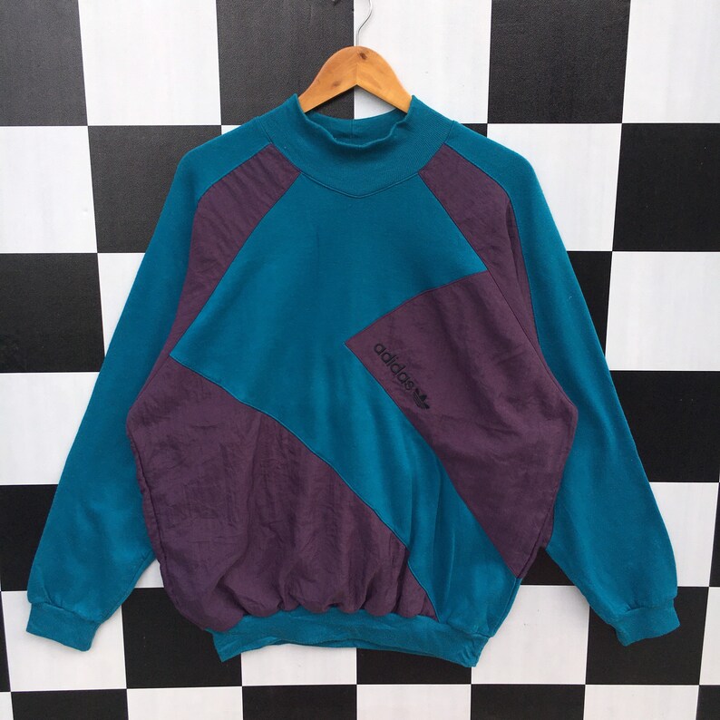 Vintage 90s Adidas Turtleneck Sweatshirt Jumper Adidas Trefoil | Etsy