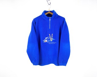 vintage OXFORD BLUE Fleece Sweater Size men's M Beige sweatshirt 1/4 zip snap button lining ski style 90's rare retro hipster winter wear