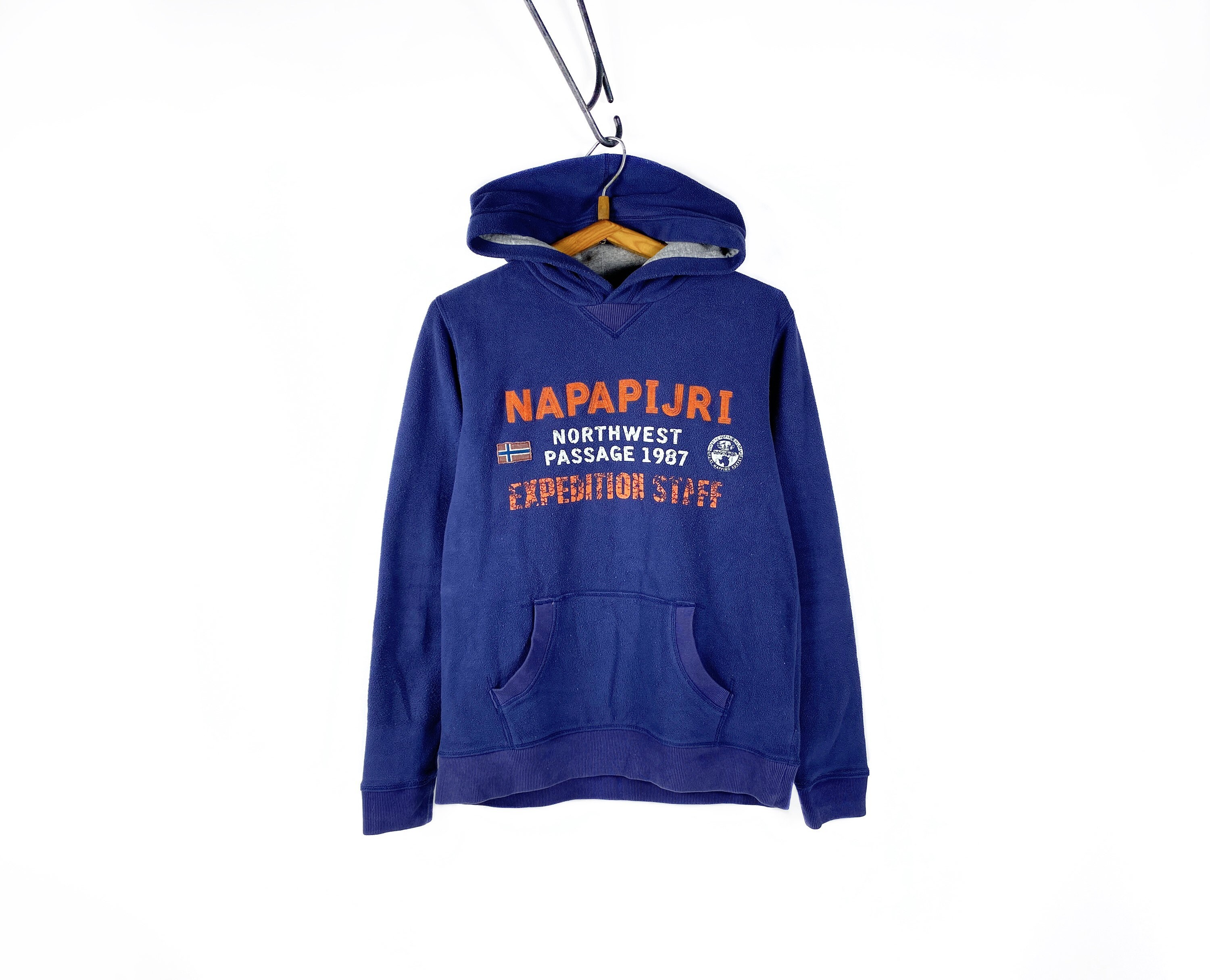 BadFiShShop Vintage Fleece Napapijri Blue Sweatshirt Hoodie Size S Mens Authentic Sweater Acid Retro Hipster Winter Rave Sport 80s 90s Retro Hip Hop