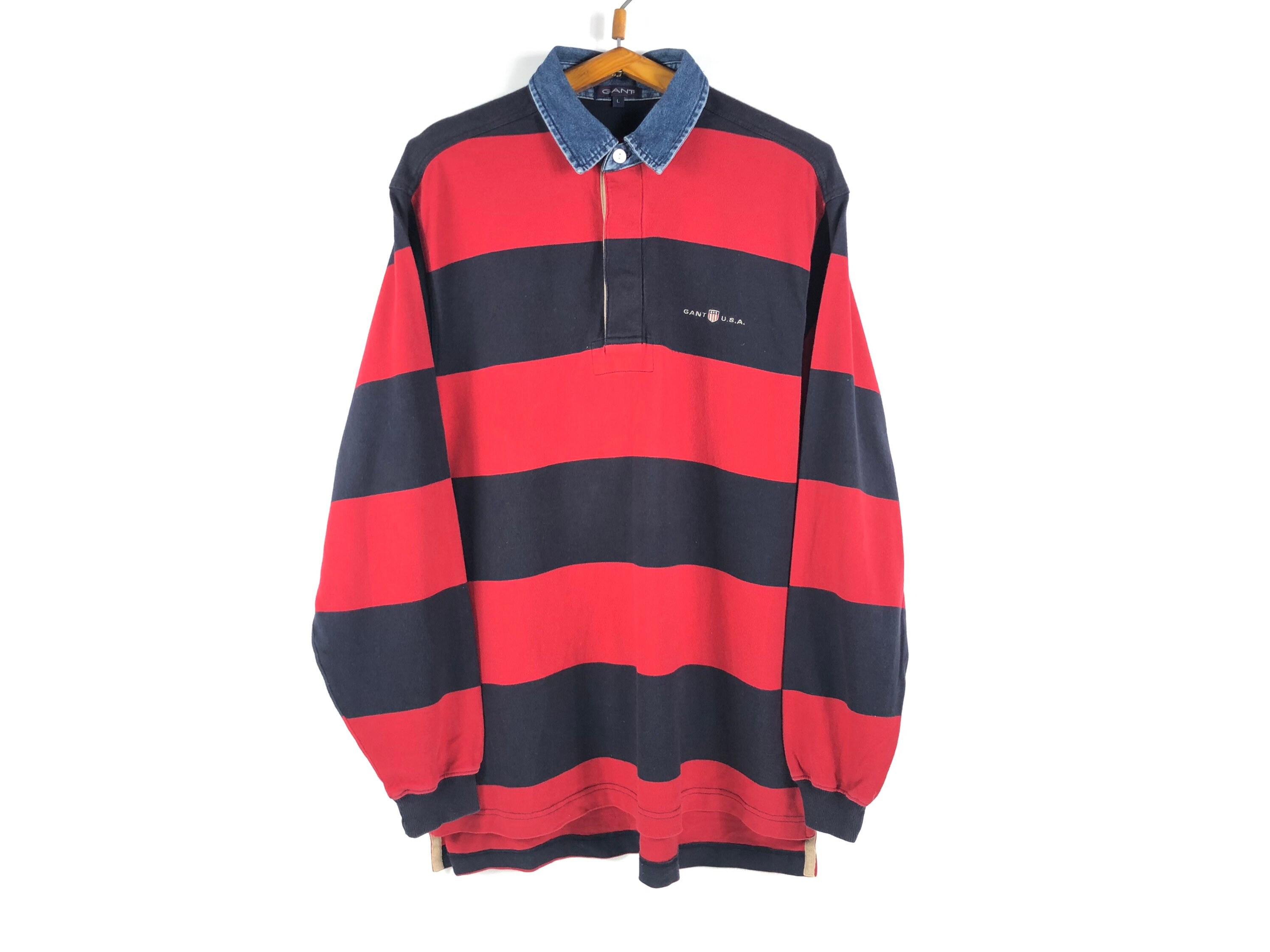 stapel Iets Gebruikelijk Vintage GANT USA Rugby Shirt Red Black Long Sleeve Tee Size L - Etsy