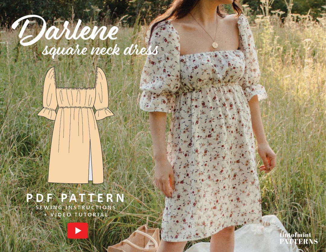 Darlene Square Neck Puff Sleeves Dress Digital Pattern // UK - Etsy