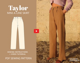 Patrón digital de pantalones de pierna ancha de cintura alta Taylor // Reino Unido 4-24, EE.UU. 0-20 // Patrones de costura PDF