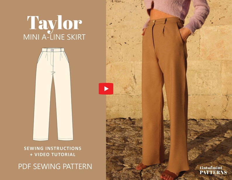 Taylor High Waisted Wide Leg Trousers Digital Pattern // UK 4-24, US 0-20 // PDF Sewing Patterns image 1