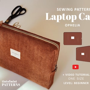 ノートパソコン用バッグの縫製パターン（PDF）｜コーデュロイ製ノートパソコン用スリーブ｜キルティング製ノートパソコン用ケース｜初心者向け｜ビデオチュートリアル