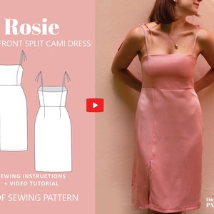 Rosie Cami Front Split Dress Digital Pattern // UK 4-24, US 0-20 //  PDF Sewing Patterns