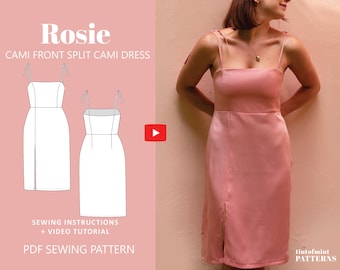 Rosie Cami Front Split Dress Digital Pattern // UK 4-24, US 0-20 // PDF Schnittmuster