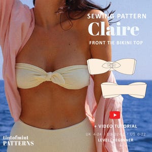 Claire Tie Bandeau Bikini Top Swimwear Pattern // UK 4-24, US 0-20 //  PDF Sewing Patterns