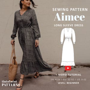 Patrón digital del vestido largo con volantes Aimee // Tallas 4-24 (Reino Unido), 0-20 (EE. UU.) // Patrones de costura en PDF