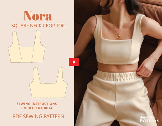 Nora Square Neck Lounge Crop Top Digital Pattern // UK 4-24, US 0-20 // PDF Sewing  Patterns -  Canada