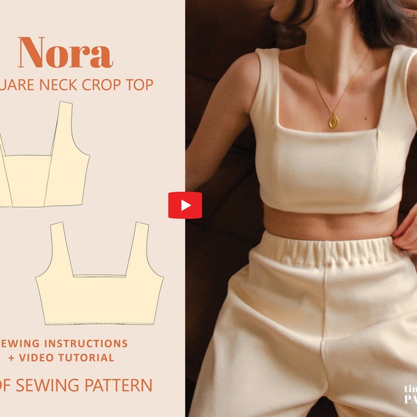 Nora Square Neck Lounge Crop Top Digital Pattern // UK 4-24, US 0-20 //  PDF Sewing Patterns