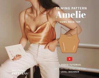 Amelie Cowl Neck Cami Cross Back Top Digital Pattern // UK 4-24, US 0-20 //  PDF Sewing Patterns