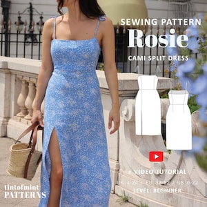 Rosie Cami Front Split Dress Digital Pattern // UK 4-24, US 0-20 //  PDF Sewing Patterns