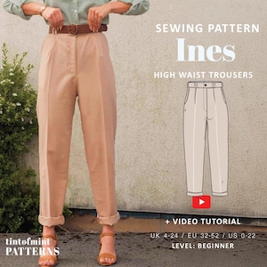 Ines High Waisted Trousers Digital Pattern // UK 4-24, US 0-20 //  PDF Sewing Patterns