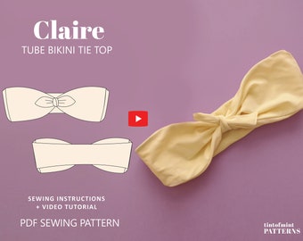 Claire Tie Bandeau Bikini Top Swimwear Pattern // UK 4-24, US 0-20 //  PDF Sewing Patterns