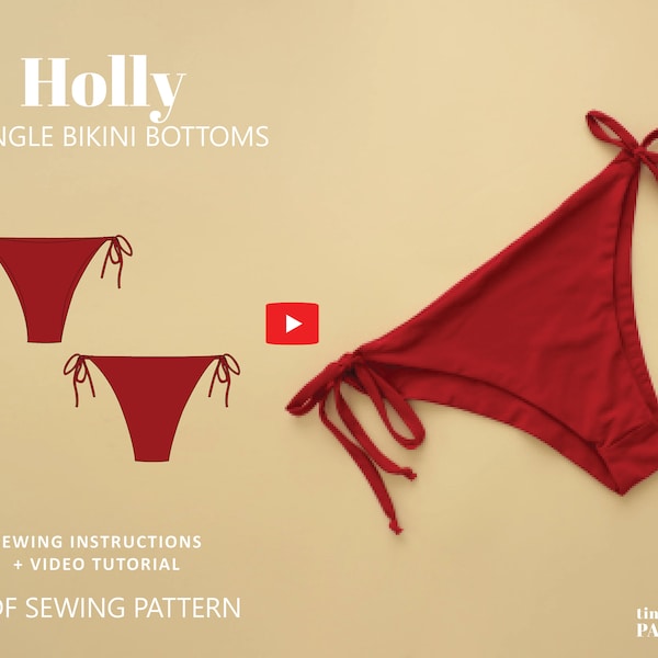 Holly Triangle Bikini Bottoms Swimwear Pattern // UK 4-24, US 0-20 //  PDF Sewing Patterns