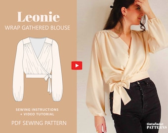 Leonie Balloon Sleeve Wrap Blouse Digital Pattern // UK 4-24, US 0-20 //  PDF Sewing Patterns