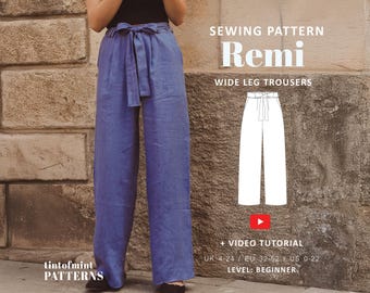 Patrón digital de pantalones anchos Remi // Tallas 4-24 (Reino Unido), 0-20 (EE. UU.) // Patrones de costura en PDF