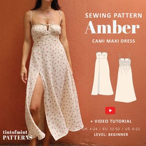 Patrón digital para vestido largo de verano Amber Cami // Tallas 4-24 (Reino Unido), 0-20 (EE. UU.) // Patrones de costura en PDF