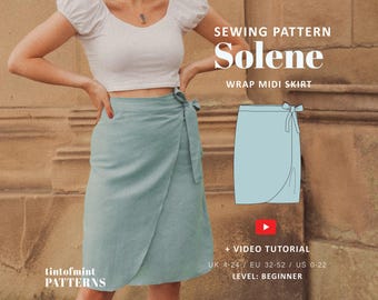 Solene Wrap Midi Skirt Digital Pattern // UK 4-24, US 0-20 //  PDF Sewing Patterns