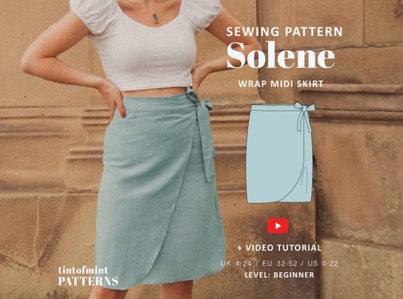 Solene Wrap Midi Skirt Digital Pattern // UK 4-24, US 0-20 //  PDF Sewing Patterns