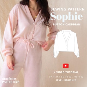 Sophie Button Down Lounge Cardigan Digital Pattern // UK 4-24, US 0-20 // PDF Sewing Patterns