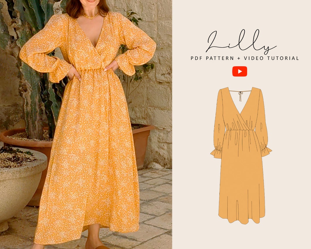 Lilly Maxi Long Sleeve Dress Digital Pattern // UK 4-24 US - Etsy