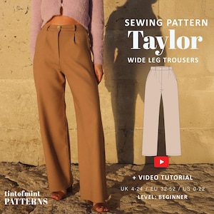 Modello di cucito per pantaloni a gamba larga Taylor: vita alta (modello PDF)