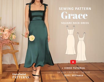 Grace Dress PDF Digital Sewing Pattern / UK 4-24, US 0-20 / + Video Tutorial