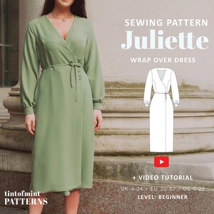 Juliette Button Wrap Midi Dress Digital Pattern // UK 4-24, US 0-20 // PDF Sewing Patterns