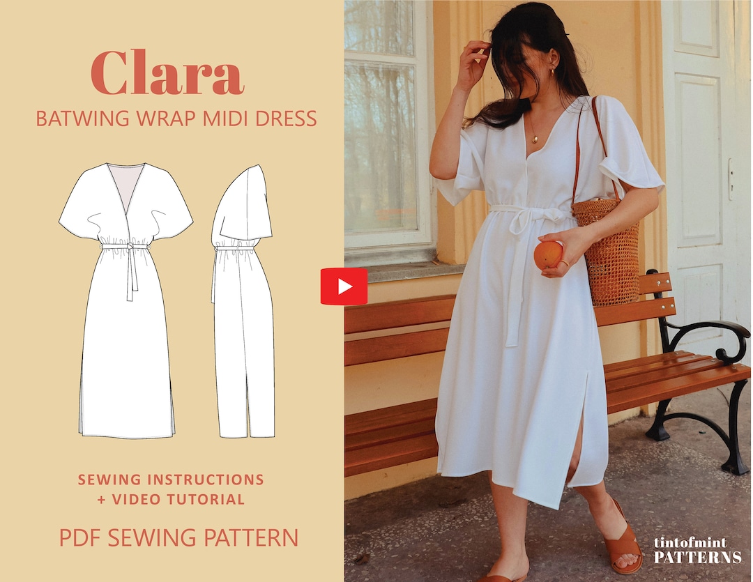 Clara Wrap Midi Batwing Dress Digital Pattern // UK 4-24, US 0-20 ...
