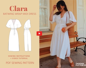 Patron numérique de robe portefeuille mi-longue chauve-souris Clara // Royaume-Uni 4-24, 0-20 Etats-Unis // Patrons de couture PDF
