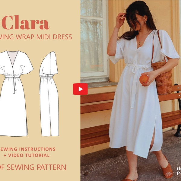 Patron numérique de robe portefeuille mi-longue chauve-souris Clara // Royaume-Uni 4-24, 0-20 Etats-Unis // Patrons de couture PDF