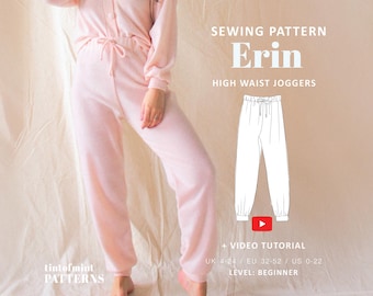 Erin High Waisted Lounge Joggers Digital Pattern // UK 4-24, US 0-20 // PDF Sewing Patterns