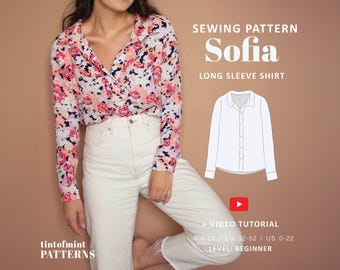 Patrón digital de camisa extragrande Sofia // Tallas 4-24 (Reino Unido), 0-20 (EE. UU.) // Patrones de costura en PDF