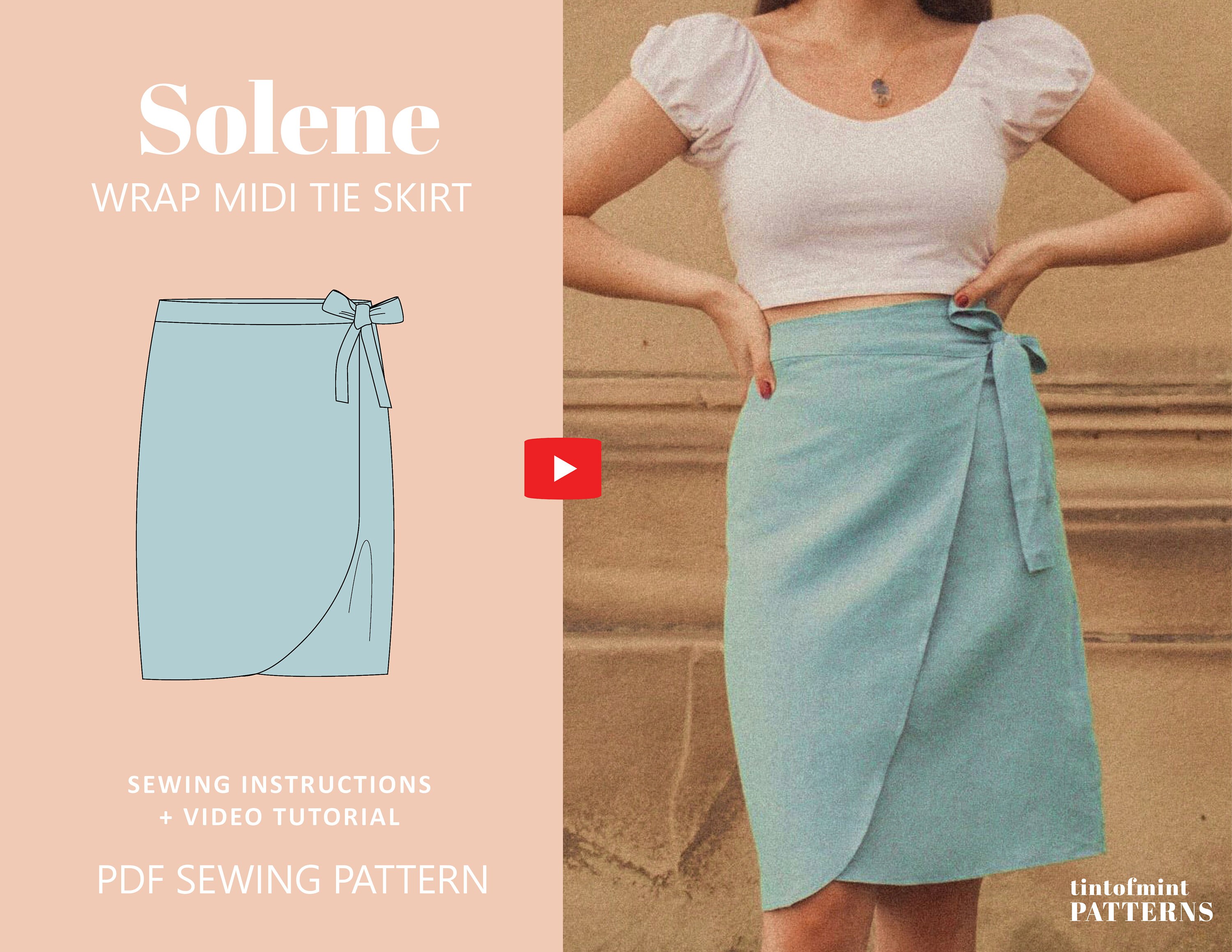 Solène Wrap Midi Skirt Digital Pattern // UK 4-24, US 0-20 // PDF  