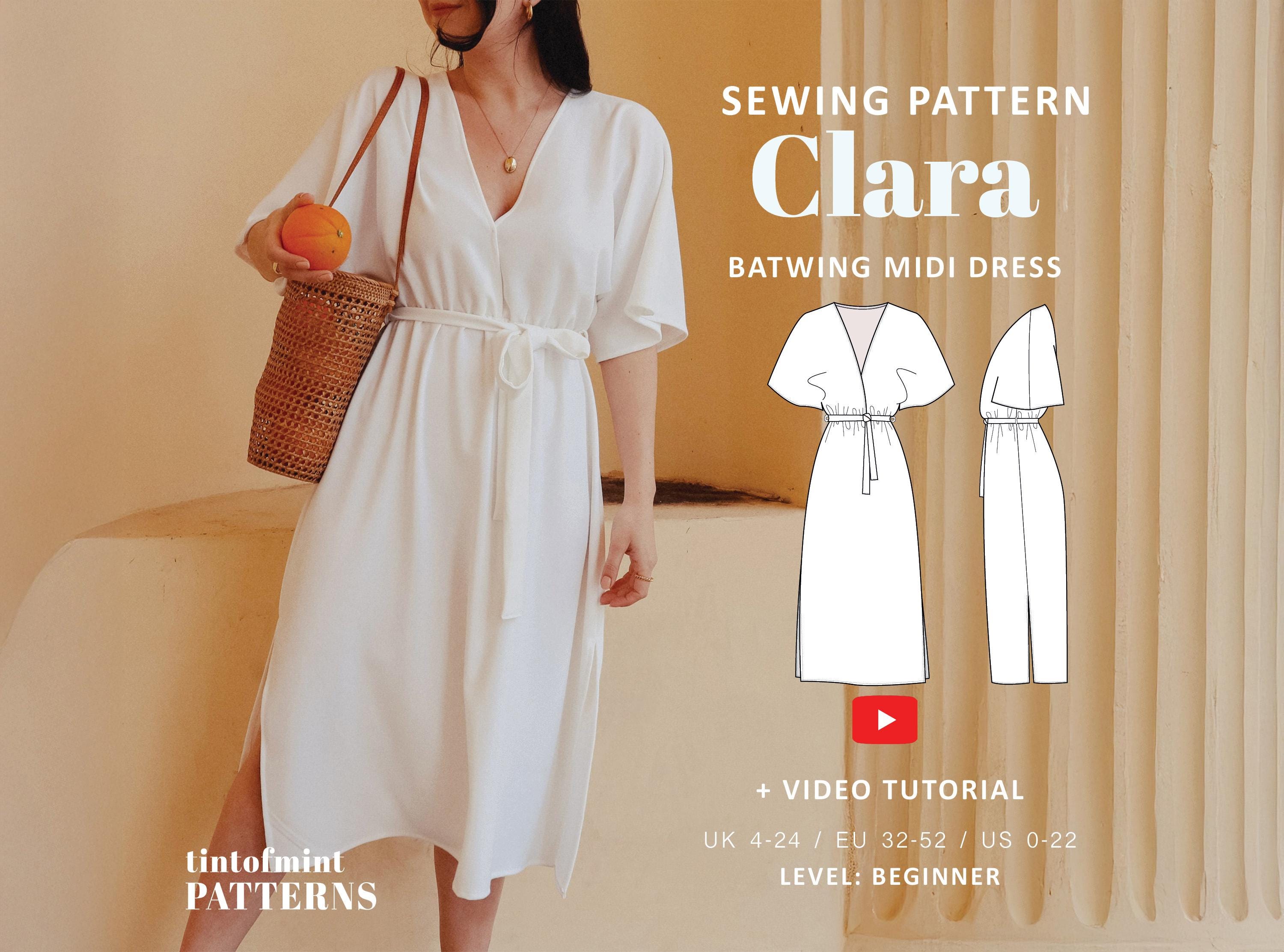 midi dress sewing pattern uk Clara Wrap Midi Batwing Dress Digital Pattern // UK 4-24, US 0-20 // PDF Sewing  Patterns